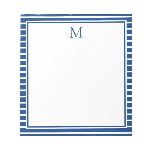 Preppy Navy Blue and White Strip Monogram Notizblock (Vorderseite)