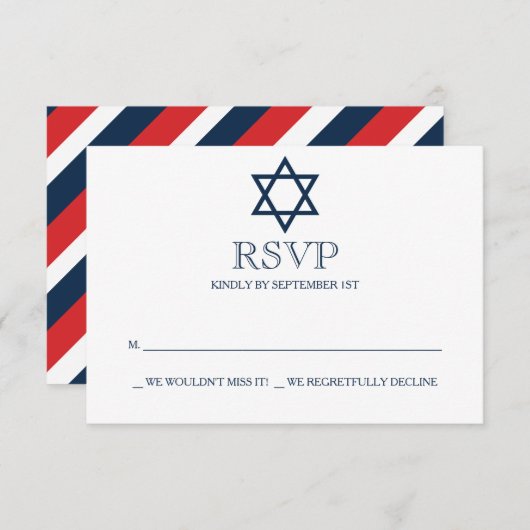 Preppy Navy Blue Bar Mitzvah RSVP Card (Vorne/Hinten)