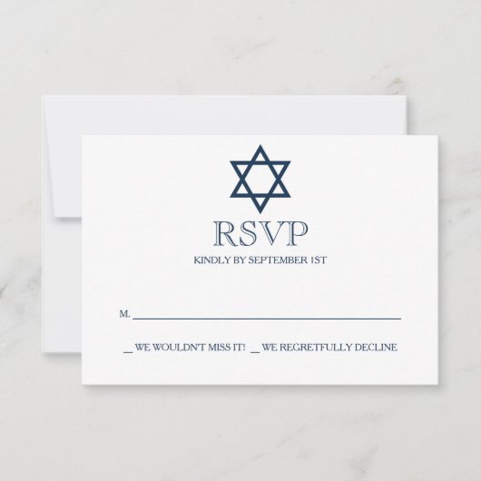 Preppy Navy Blue Bar Mitzvah RSVP Card Karte (Vorderseite)