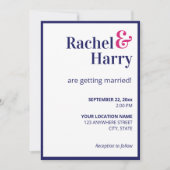 Preppy Navy Blue Border & Hot Pink Stripes Wedding Einladung (Vorderseite)