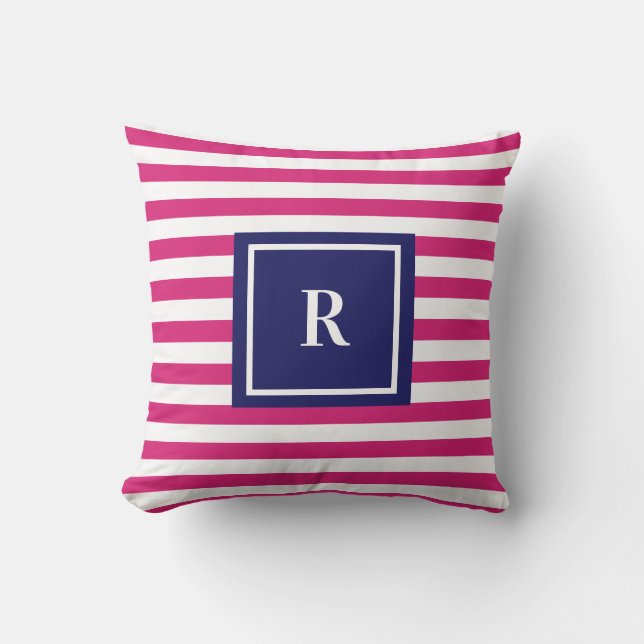 Preppy Navy Blue & Hot Pink Monogram Kissen (Vorderseite)