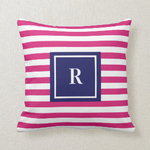 Preppy Navy Blue & Hot Pink Monogram Kissen