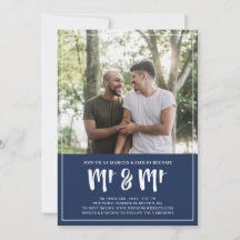 Preppy Navy Blue Mr & Mr. Brush Script Wedding
