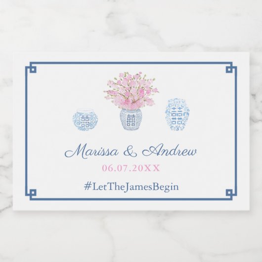 Preppy Navy Blue & Pink Hochzeit Willkommen oder G Schaumweinetikett (Einzelnes Label)