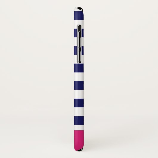 Preppy Navy Blue Strips und Hot Pink Monogramm Case-Mate iPhone Hülle (Hinten/Links)