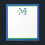 Preppy Navy Blue und Green Monogram Notizblock<br><div class="desc">Dieses präparierte Notizblock verfügt über einen Rahmen in klassisch marineblau und grün mit einem passenden Monogramm,  das Sie mit Ihrer Wahl des Namens und des Initials personalisieren können.</div>