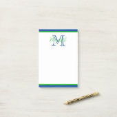 Preppy Navy Blue und Green Monogram Post-it Klebezettel (Auf Schreibtisch)
