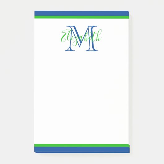 Preppy Navy Blue und Green Monogram Post-it Klebezettel (Vorderseite)