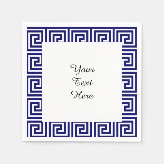 Preppy Navy Blue White Griechisches Schlüsselmuste Serviette (Vorderseite)