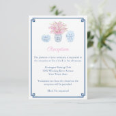 Preppy Navy & Blush Ginger Jar Hochzeitsempfang Begleitkarte (Stehend Vorderseite)