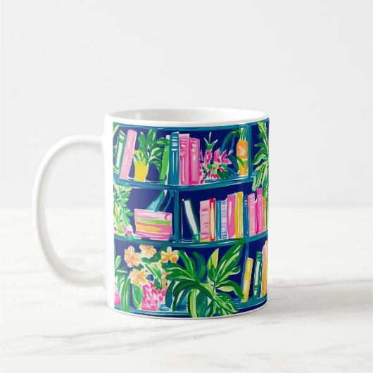 Preppy Navy Bookcase Tropical Kaffeetasse (Links)