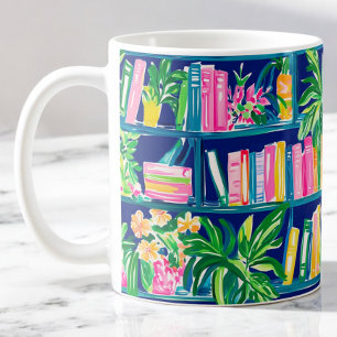 Preppy Navy Bookcase Tropical Kaffeetasse