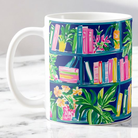 Preppy Navy Bookcase Tropical Kaffeetasse