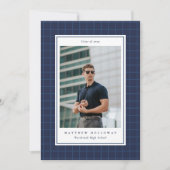 Preppy Navy Grid One Photo Graduation Announcement Einladung (Vorderseite)