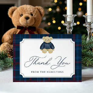 Preppy-Navy-Karobear Teddy Bear Baby Shower Dankeskarte