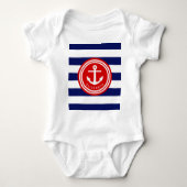 Preppy Navy Nautical Strip Anchor Monogram auf Red Baby Strampler (Vorderseite)