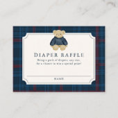 Preppy Navy Plaid Teddy Bear Diaper Raffle Begleitkarte (Vorderseite)