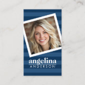 Preppy Navy Strip Muster Individuelle Name und Fot Visitenkarte (Vorderseite)