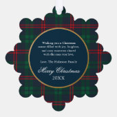 Preppy Navy Tartan Plaid Christmas Photo Ornament Karte (Rückseite)