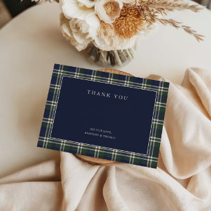Preppy-Navy- und grünes Polo-Tartan-Muster Dankeskarte