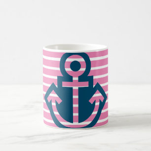 Preppy Navy und Pink Strickte AnkerTasse Kaffeetasse