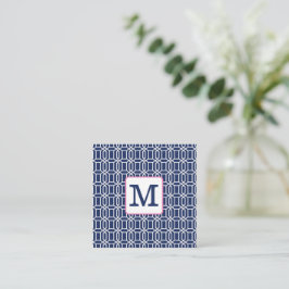 Preppy Navy White Octagon Geometric Monogram Mitteilungskarte