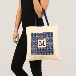 Preppy Navy White Octagon Geometric Monogram Tragetasche