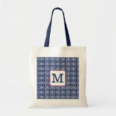Preppy Navy White Octagon Geometric Monogram Tragetasche (Vorne)