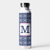 Preppy Navy White Octagon Monogram Coffee Trinkflasche (Links)
