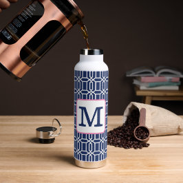 Preppy Navy White Octagon Monogram Coffee Trinkflasche