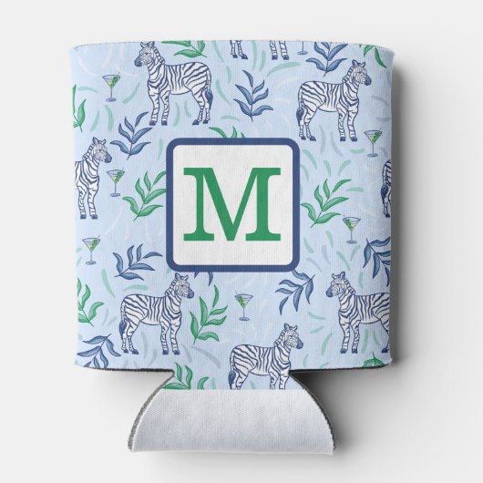Preppy Navy Zebra Martinis Blue Monogram Dosenkühler (Rückseite)