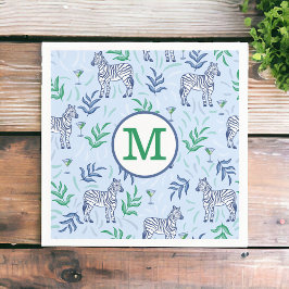 Preppy Navy Zebra Martinis Blue Monogram Serviette
