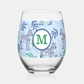 Preppy Navy Zebra Martinis Blue Monogram Weinglas Ohne Stiel (Vorderseite)