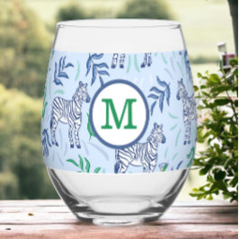 Preppy Navy Zebra Martinis Blue Monogram Weinglas Ohne Stiel
