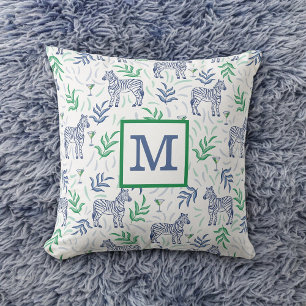 Preppy Navy Zebra Martinis Weißes Monogramm  Kissen