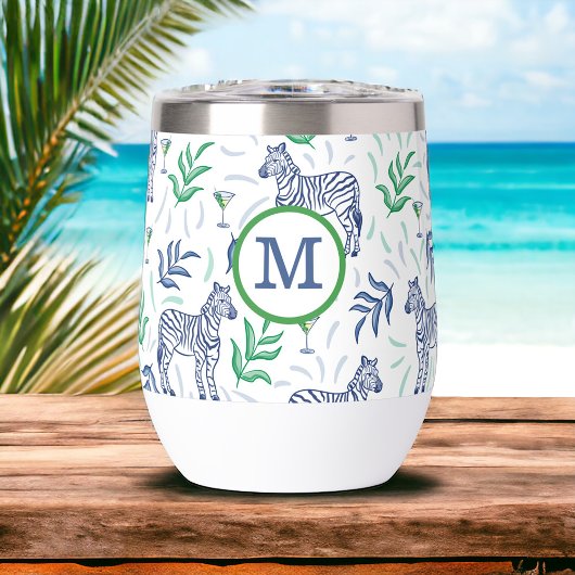 Preppy Navy Zebra Martinis White Monogram