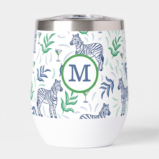 Preppy Navy Zebra Martinis White Monogram (Vorderseite)