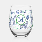 Preppy Navy Zebra Martinis White Monogram Weinglas Ohne Stiel (Rückseite)