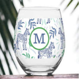 Preppy Navy Zebra Martinis White Monogram Weinglas Ohne Stiel