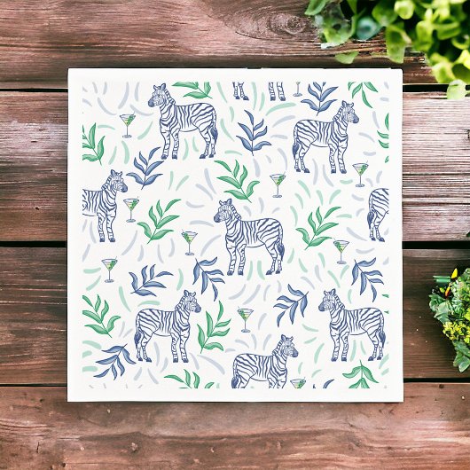 Preppy Navy Zebra Martinis White Serviette