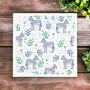 Preppy Navy Zebra Martinis White Serviette