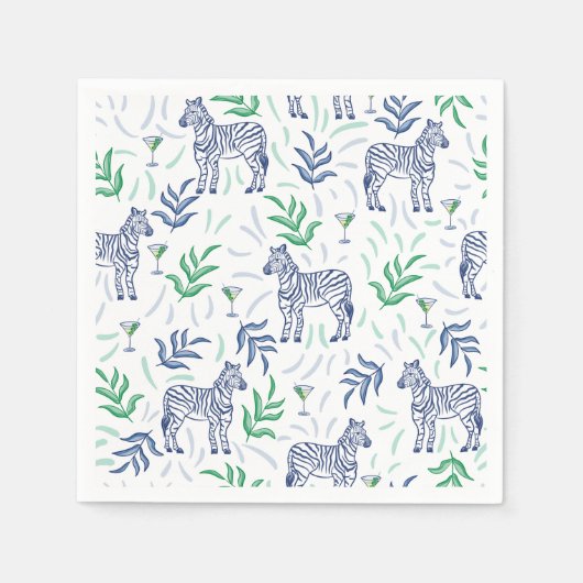 Preppy Navy Zebra Martinis White Serviette (Vorderseite)