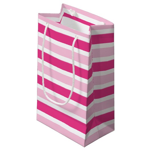 Preppy Niedlich Chic Pink & White Streifen Kleine Geschenktüte (Vorderseite Schrägansicht)