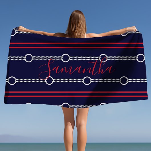 Preppy Niedlich Navy Personalisiert Name Beach Han Strandtuch