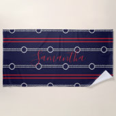 Preppy Niedlich Navy Personalisiert Name Beach Han Strandtuch (Vorderseite)