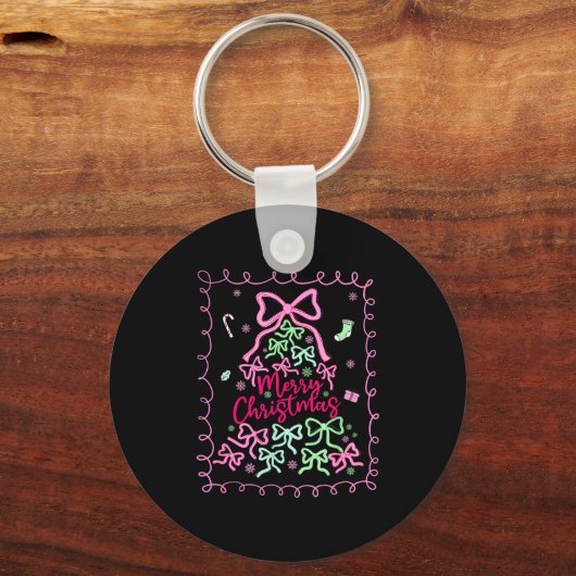 Preppy Nk Coquette Bow Christmas Tree Girly Xmas H Schlüsselanhänger (Vorderseite)
