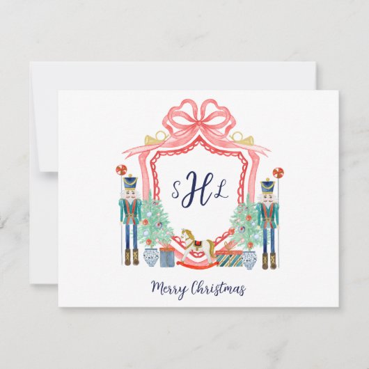 Preppy Nutcracker Monogram Foto Christmas Card Mitteilungskarte (Vorderseite)