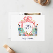 Preppy Nutcracker Monogram Foto Christmas Card Mitteilungskarte (Vorderseite/Rückseite Beispiel)
