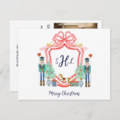 Preppy Nutcracker Monogram Foto Christmas Card Mitteilungskarte (Vorne/Hinten)