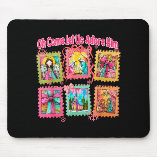 Preppy Oh Come Let Us Adore Him Christian Christma Mousepad (Vorne)
